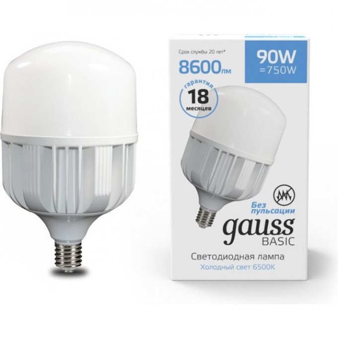 Лампа GAUSS BASIC T160 AC180-240V 90W 8600LM 6500K E40 LED 1/6 11734392