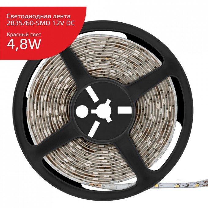 Лента GAUSS LED ELEMENTARY 2835/60-SMD 4.8W 12V DC IP66 (ZIP BAG 5 м) красный 356000705