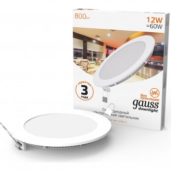 Светильник GAUSS SLIM круг 800lm 180-265V монтаж Ø155 170*22 LED 1/20 Светильник GAUSS SLIM круг 800lm 180-265V монтаж Ø155 170*22 LED 1/20